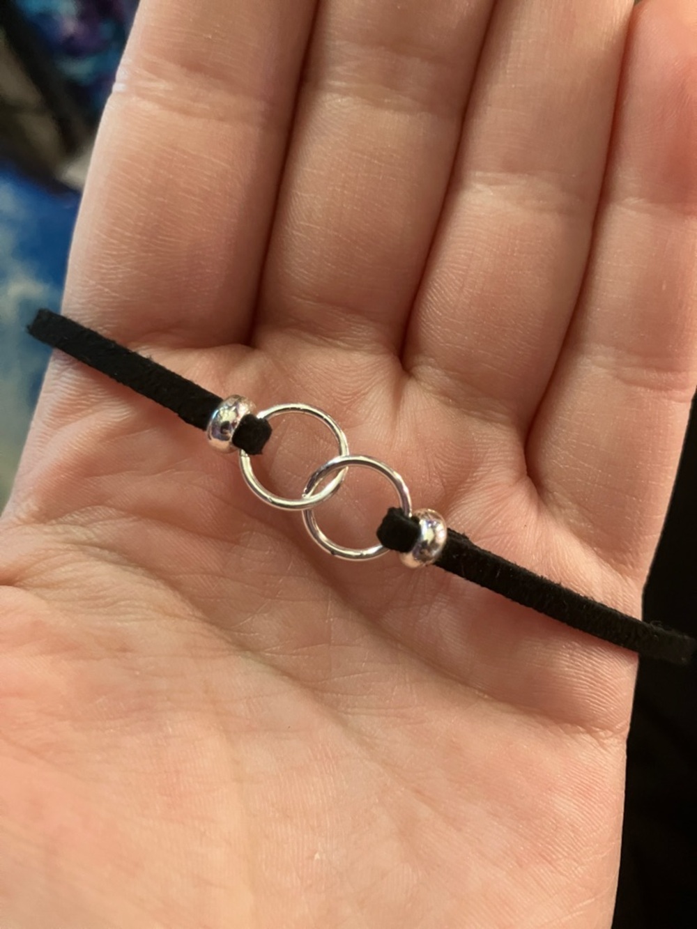 Minimal Black Suede Bracelet with Interlocking Silver Rings